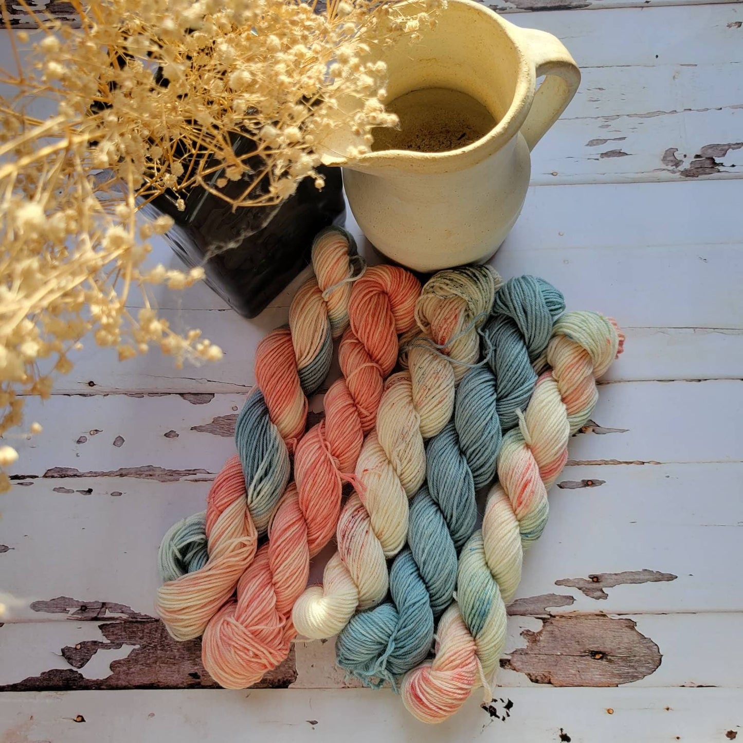 Salmon and Sage Hand Dyed Yarn Set of Five