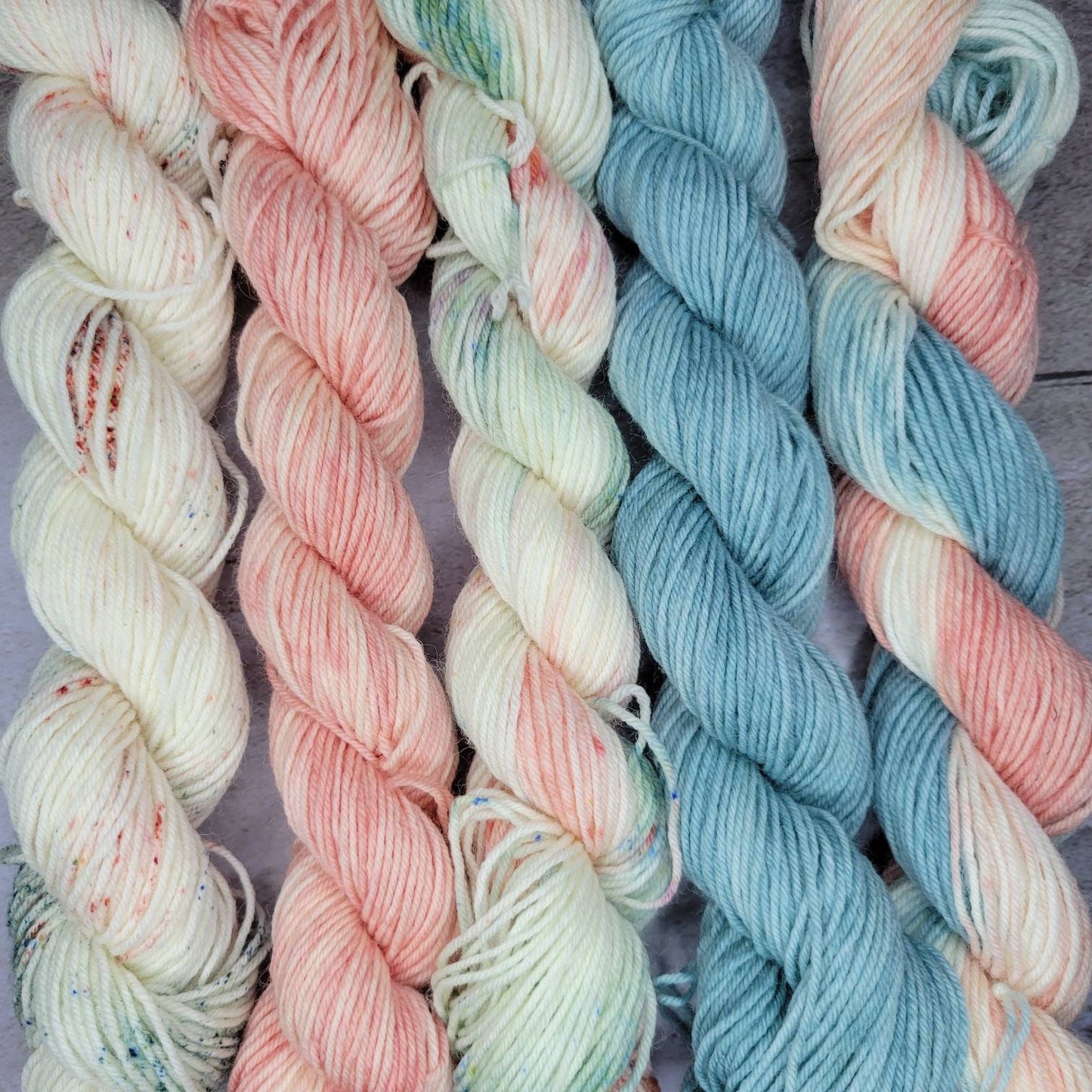 Salmon and Sage Hand Dyed Yarn Set of Five